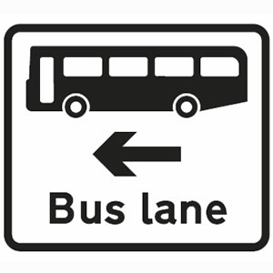 Bus lane on road at junction ahead sign