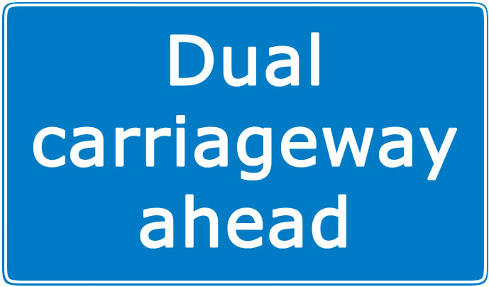 Dual carriageway ahead sign