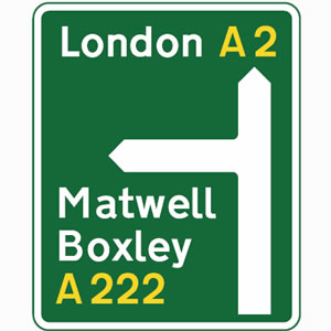 Green primary route direction sign