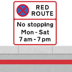 Red route no stopping single line