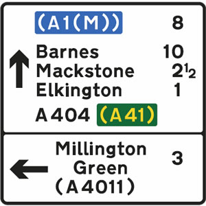 Direction sign with distance to destinations