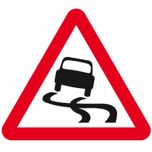 Slippery road sign