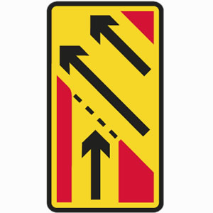 Temporary yellow slip road sign - merge with carriageway