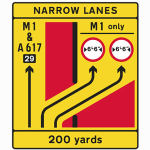 Motorway traffic lanes divide sign