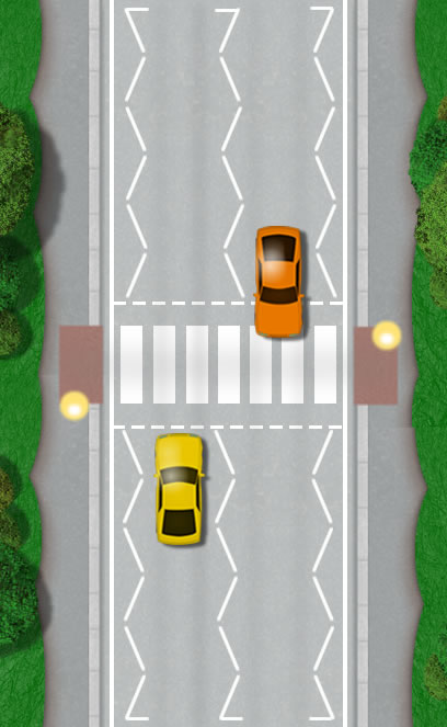 Zig zag road line markings