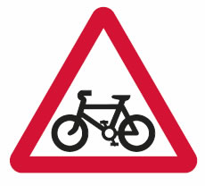 Pedal cycle route crossing or joining road ahead sign.