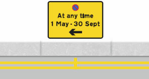 Double yellow lines with sign