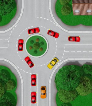 Turning right at a roundabout 