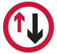 Give priority to oncoming traffic theory test road sign