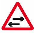Two way traffic crossing one way road theory test road sign