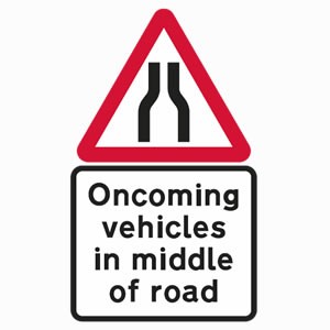 Oncoming vehicles in middle of road theory test question