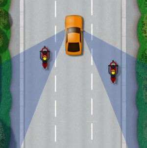 Mirror blind spot concealing motorcycle