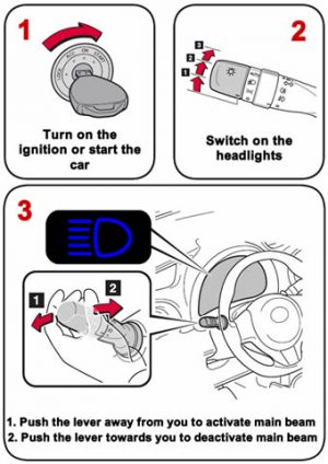 How to switch from dipped headlights to main beam