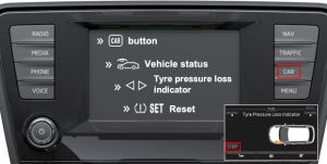 Reset ŠKODA Fabia tyre pressure monitoring system Mk3 infotainment system