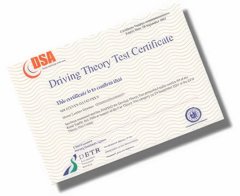 Driving theory test pass certificate
